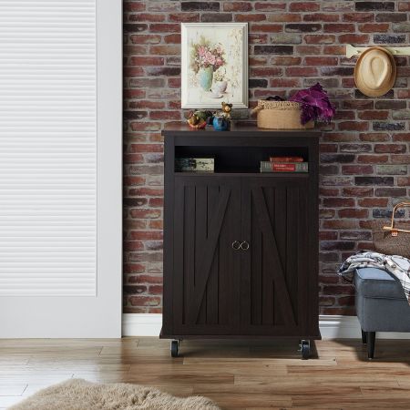 Armoire à chaussures en bois avec poignée en fer et frein - Meuble à chaussures rétro avec heurtoir de porte